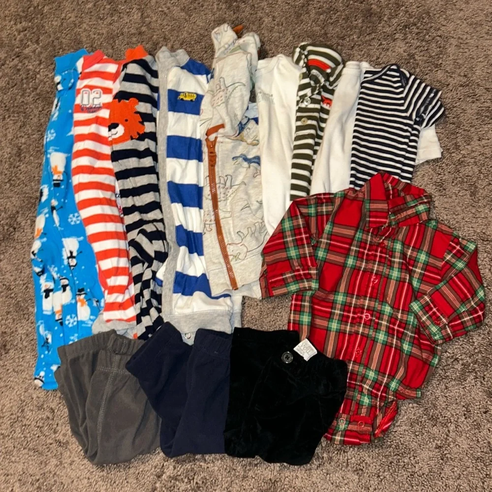 Babyboy 3m fall & winter footie sweatshirt onesie pants bundle!!